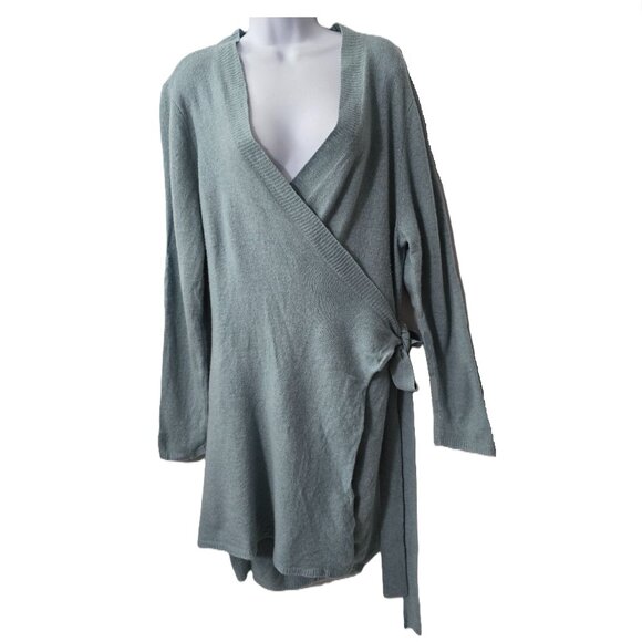 Soft Surroundings Cashmere Blend Sweater 2X Plus Cardigan Tie Wrap Sage Green - Picture 1 of 8